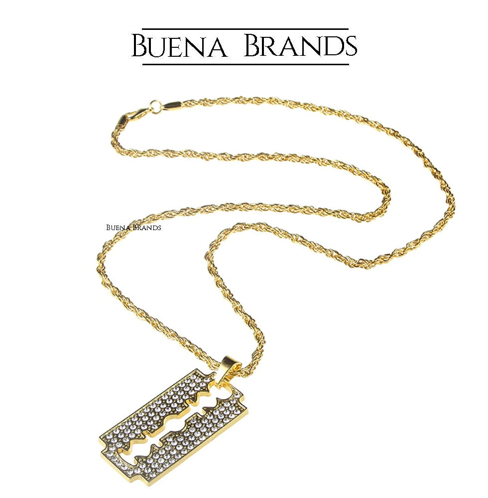 Collar Razor para hombre diamantes oro